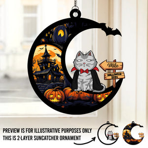 Miaou, ça se dit « bouh » en langage félin ! Attrape-soleil personnalisé pour fenêtre ! Cadeau d'Halloween pour les propriétaires et les amoureux des animaux.