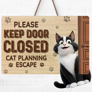 Plotting My Great Escape - Panneau en bois personnalisé pour décoration d'intérieur avec chat - Cadeau de pendaison de crémaillère pour propriétaires et amoureux des animaux