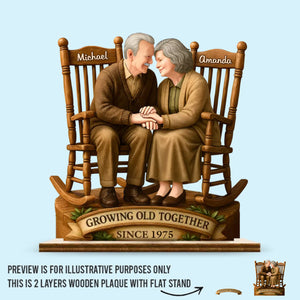 Love That Grows With Time - Couple Personalized Custom Shaped 2-Layered Wooden Plaque With Flat Stand - House Warming Gift For Husband Wife, Anniversary