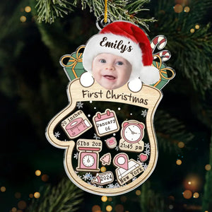 Photo personnalisée enveloppée dans un joli cadeau de Noël - Décoration familiale personnalisée - Forme personnalisée en acrylique - Cadeau de Noël pour bébé, nouveau-né, premier Noël