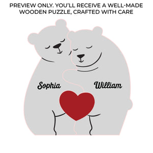 Ensemble, nous formons une belle famille - Puzzle en bois personnalisé en forme d'ours - Sculptures d'animaux en bois, ornements de table en sculpture sur bois, décoration en bois sculpté - Cadeau pour les membres de la famille
