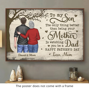 À mon fils, bonne fête des pères - Affiche horizontale personnalisée pour la famille - Cadeau de fête des pères pour fils