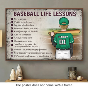 Gardez les yeux sur la balle - Affiche horizontale personnalisée pour la famille - Cadeau pour les membres de la famille, les joueurs de baseball et les amateurs de baseball