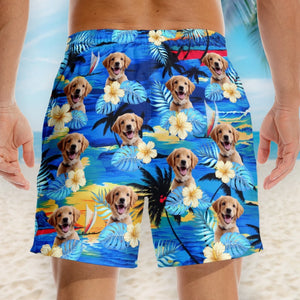 Short de plage hawaïen tropical Aloha personnalisé avec photo pour homme – Cadeaux de vacances et de voyage personnalisés pour la famille, les amoureux des chiens et des chats – La vie est plus belle avec Sandy Paws