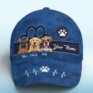 Casquette personnalisée « Keep Calm And Love Dogs » bleue pour chien et chat, imprimé intégral, cadeau idéal pour les propriétaires et les amoureux des animaux.