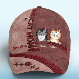 Casquette personnalisée « Keep Calm And Love Cats » rouge, motif chat, imprimé intégral, classique, nouveauté, cadeau pour les propriétaires et les amoureux des animaux.