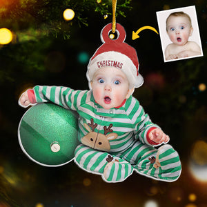 Photo personnalisée Père Noël bébé - Décoration personnalisée pour la famille - Forme personnalisée en acrylique - Cadeau de Noël pour bébé, enfant, nouveau-né
