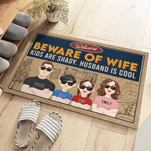 Attention, épouse, mari, c'est cool ! Tapis décoratif personnalisé pour la famille ! Cadeau pour les membres de la famille