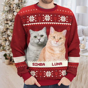 Surcharge de photos mignonnes personnalisées - Sweat-shirt moche personnalisé pour chien et chat - Pull en laine unisexe - Cadeau de Noël pour propriétaires et amoureux des animaux