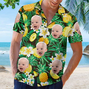 Chemise hawaïenne personnalisée avec photo « Brise d'été » - Chemises personnalisées pour la famille, chemises hawaïennes pour homme, chemise de plage, chemise Aloha pour homme - Cadeau pour les vacances d'été, cadeau pour les membres de la famille