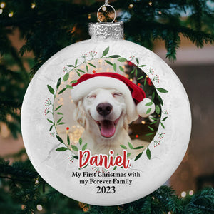 Photo personnalisée « Mon premier Noël » – Boule plate blanche personnalisée pour chien et chat – Cadeau de Noël pour propriétaires et amoureux des animaux