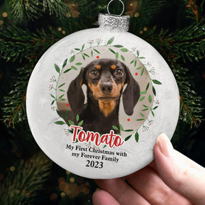 Photo personnalisée « Mon premier Noël » – Boule plate blanche personnalisée pour chien et chat – Cadeau de Noël pour propriétaires et amoureux des animaux