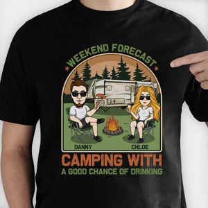 Camping avec de bonnes chances de boire - T-shirt unisexe personnalisé, sweat à capuche, sweat-shirt - Cadeau pour couple, mari, femme, anniversaire, fiançailles, mariage, mariage, cadeau de camping
