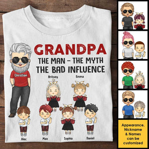 The Man, The Myth, The Bad Influence - Gift For Grandpa, Personalized Unisex T-shirt, Hoodie