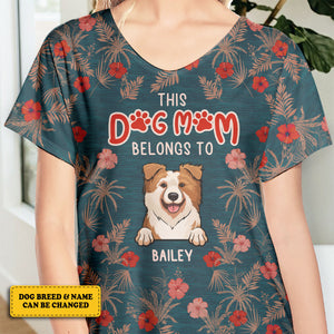 Cette maman chien appartient à - T-shirt col V personnalisé - Cadeau pour les amoureux des animaux