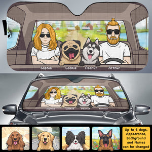 Road Trip Together With Dogs - Personalized Auto Sunshade - Gift For Couples, Husband Wife