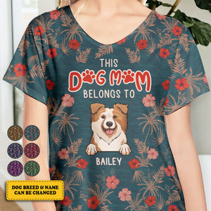 Cette maman chien appartient à - T-shirt col V personnalisé - Cadeau pour les amoureux des animaux