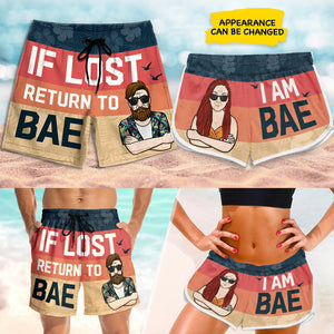 Si tu es perdu, reviens voir mon chéri ! Short de plage personnalisé pour couple ! Cadeau pour couple, mari et femme