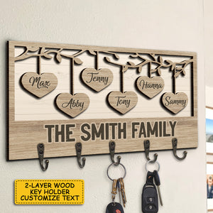 Notre famille bien-aimée - Porte-clés personnalisé, porte-clés, porte-clés en bois à 2 couches - Cadeau pour couple, mari et femme, anniversaire, fiançailles, mariage, cadeau de mariage