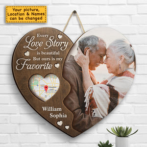 Notre histoire d'amour est ma préférée - Panneau en bois personnalisé - Cadeau pour couple, mari et femme