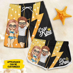 Je suis son roi - Short de plage personnalisé pour couple - Cadeau pour couple, mari et femme