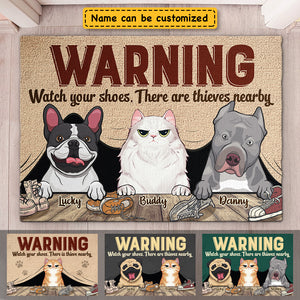 Attention aux chaussures, il y a des voleurs à proximité ! Tapis décoratif personnalisé ! Cadeau pour les amoureux des animaux, les propriétaires d'animaux, cadeau pour animaux de compagnie