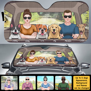 Couple conduisant avec un chien - Pare-soleil de voiture personnalisé - Cadeau pour couple, mari et femme