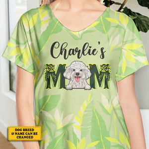 T-shirt col V personnalisé « Chien maman » – Cadeau pour les amoureux des animaux