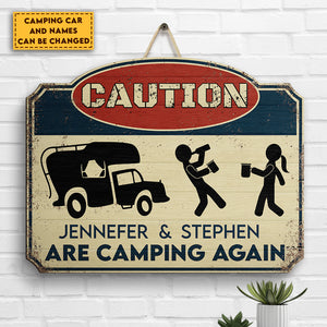 Attention, camping à nouveau ! Panneau en bois personnalisé ! Cadeau pour les amateurs de camping