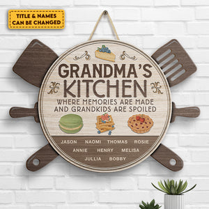 La cuisine de grand-mère, où les souvenirs se créent et les petits-enfants sont gâtés - Panneau en bois personnalisé - Cadeau pour grand-mère et grands-parents