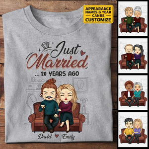 Just Married - T-shirt unisexe personnalisé, sweat à capuche - Cadeau pour couple, mari et femme