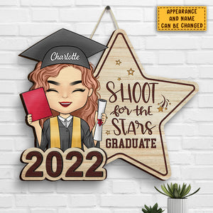 Panneau en bois personnalisé « Shoot For The Stars » pour diplômé