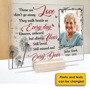 Ceux que nous aimons ne s'en vont pas - Plaque acrylique personnalisée - Télécharger une image, un cadeau commémoratif, un cadeau de condoléances