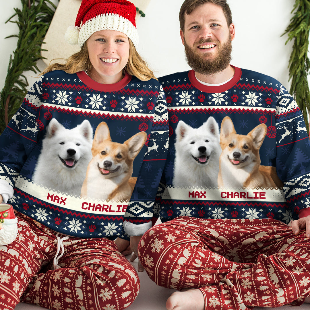 Sweat-shirt personnalisé avec photo « Mon cœur est dans tes pattes » pour chien et chat, personnalisé et moche, pull unisexe en laine, cadeau de Noël pour les propriétaires et les amoureux des animaux.