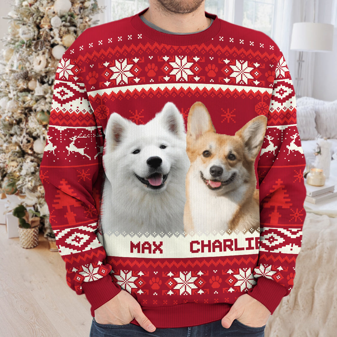 Sweat-shirt personnalisé avec photo « Mon cœur est dans tes pattes » pour chien et chat, personnalisé et moche, pull unisexe en laine, cadeau de Noël pour les propriétaires et les amoureux des animaux.