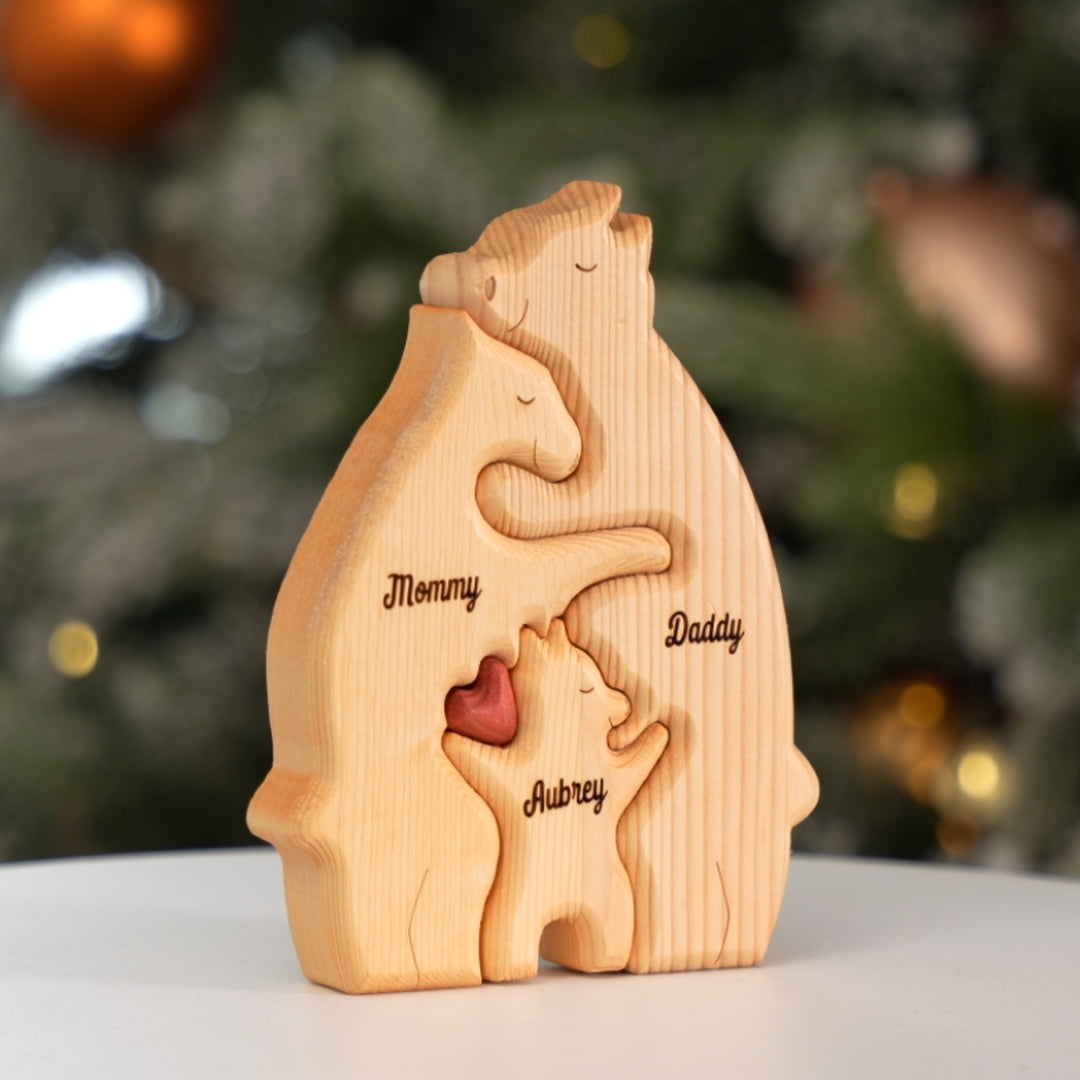 Nous sommes un - Puzzle en bois personnalisé en forme d'ours - Sculptures d'animaux en bois, ornements de table en sculpture sur bois, décoration en bois sculpté - Cadeau pour les membres de la famille