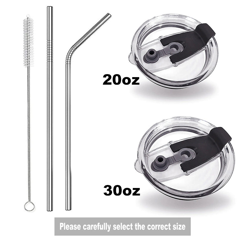 Ensemble comprenant 1 couvercle de rechange, 2 pailles et 1 brosse de nettoyage - Couvercle sans BPA, pailles en acier inoxydable avec brosse de nettoyage - Accessoires réutilisables pour gobelets, mugs et tasses