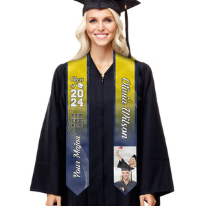 Proud Graduate Of The Class Of 2024 - Personalized Custom Graduation Stole - Upload Image, Graduation Gift