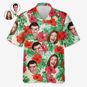 Photo personnalisée, ambiance tropicale estivale - T-shirt hawaïen unisexe personnalisé pour couple - Cadeau vacances d'été, cadeau pour mari et femme