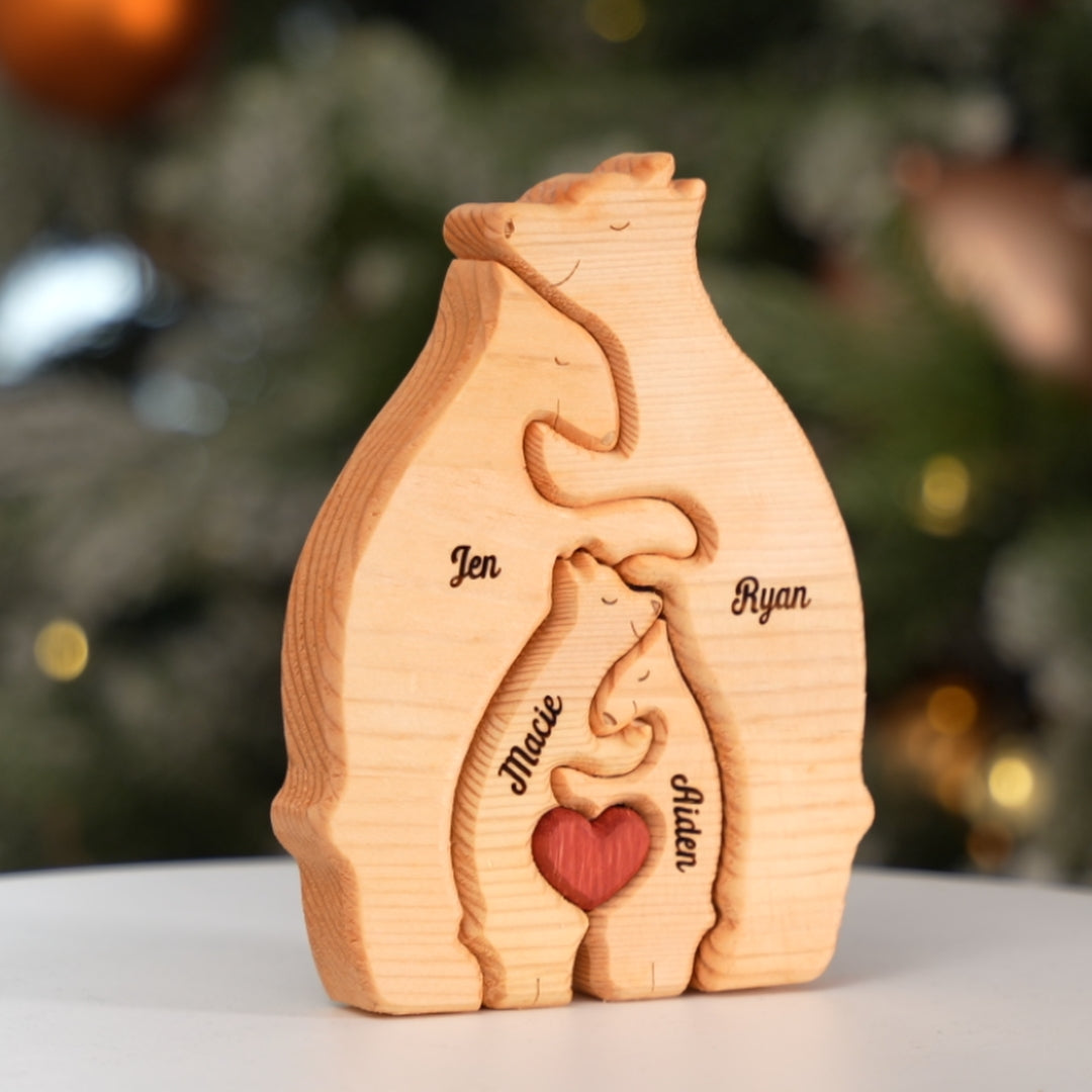 Nous sommes un - Puzzle en bois personnalisé en forme d'ours - Sculptures d'animaux en bois, ornements de table en sculpture sur bois, décoration en bois sculpté - Cadeau pour les membres de la famille