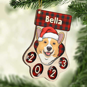Joyeux Pawlidays - Chiens de Noël et chats souriants - Décoration de Noël en bois personnalisée en forme de patte