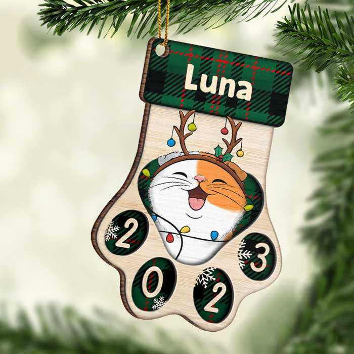 Joyeux Pawlidays - Chiens de Noël et chats souriants - Décoration de Noël en bois personnalisée en forme de patte