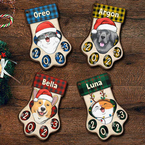 Joyeux Pawlidays - Chiens de Noël et chats souriants - Décoration de Noël en bois personnalisée en forme de patte
