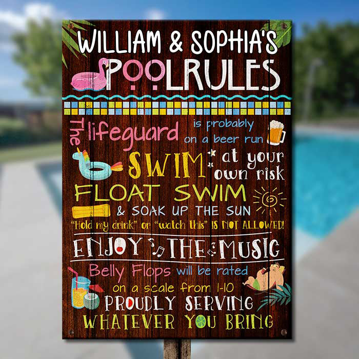 Règles de la piscine familiale - Plaque métallique personnalisée - Cadeau pour couple, mari et femme
