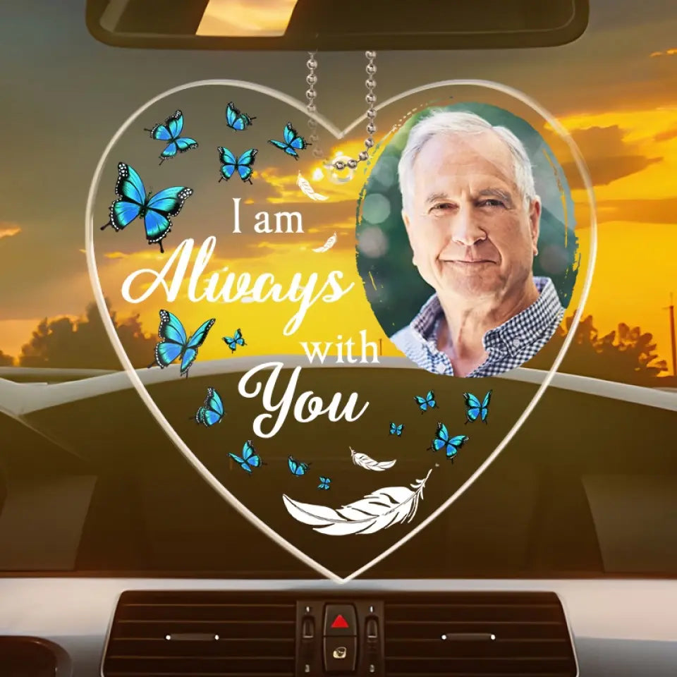 Custom Photo I Never Drive Alone - Memorial Personalized Custom Car Ornament - Acrylic Custom Shaped - Sympathy Gift For Family Members