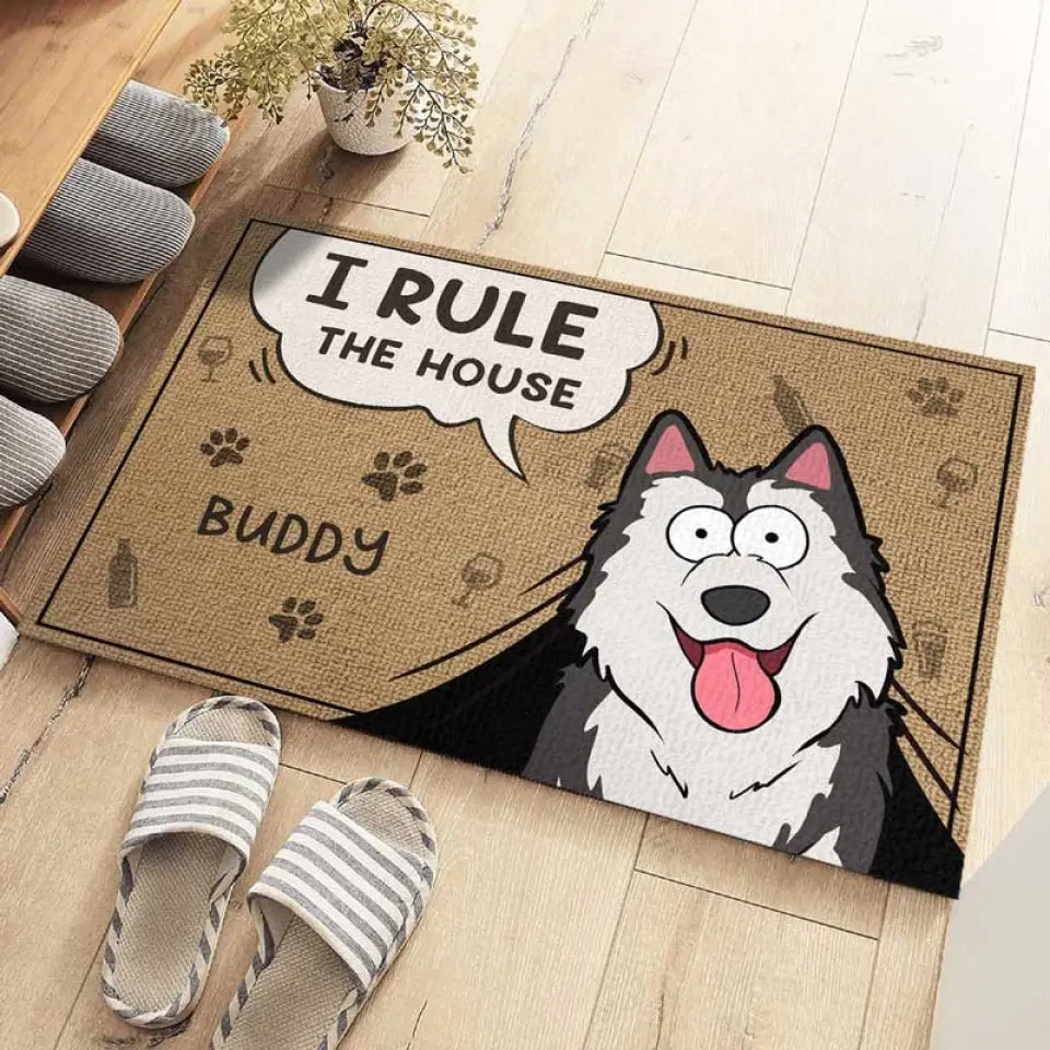Nous régnons sur la maison - Tapis décoratif personnalisé pour chien et chat - Cadeau de pendaison de crémaillère pour les amoureux des animaux et les propriétaires d'animaux