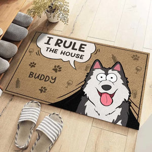 Nous régnons sur la maison - Tapis décoratif personnalisé pour chien et chat - Cadeau de pendaison de crémaillère pour les amoureux des animaux et les propriétaires d'animaux