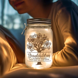 La plus grande bénédiction - Lampe personnalisée en pot Mason pour la famille - Cadeau pour la fête des mères, grand-mère