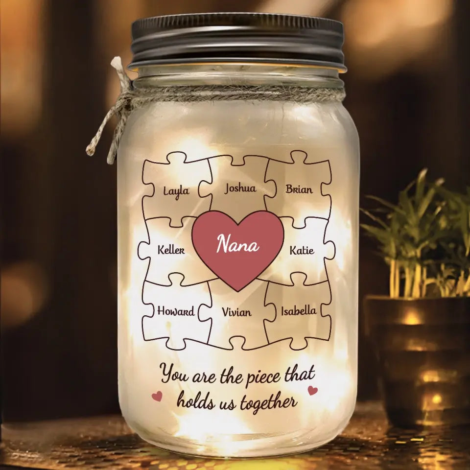 Tu es la pièce maîtresse - Lampe personnalisée en pot Mason pour la famille - Cadeau pour la fête des mères, maman, grand-mère