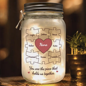 Tu es la pièce maîtresse - Lampe personnalisée en pot Mason pour la famille - Cadeau pour la fête des mères, maman, grand-mère